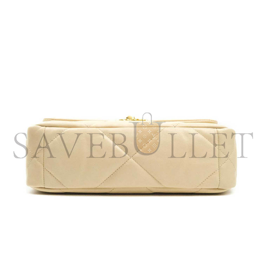 Ch*el 19 small beige goatskin mixed hardware as1160 (26*16*9cm)